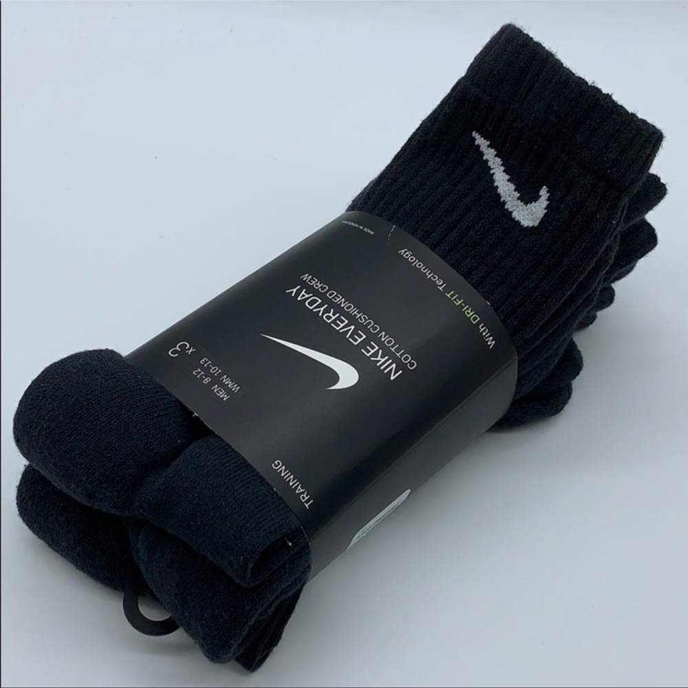 6 pairs (3 WHITE/3 BLACK) NIKE EVERYDAY COTTON CUSHIONED CREW MEN’S SOCKS - Picture 5 of 16